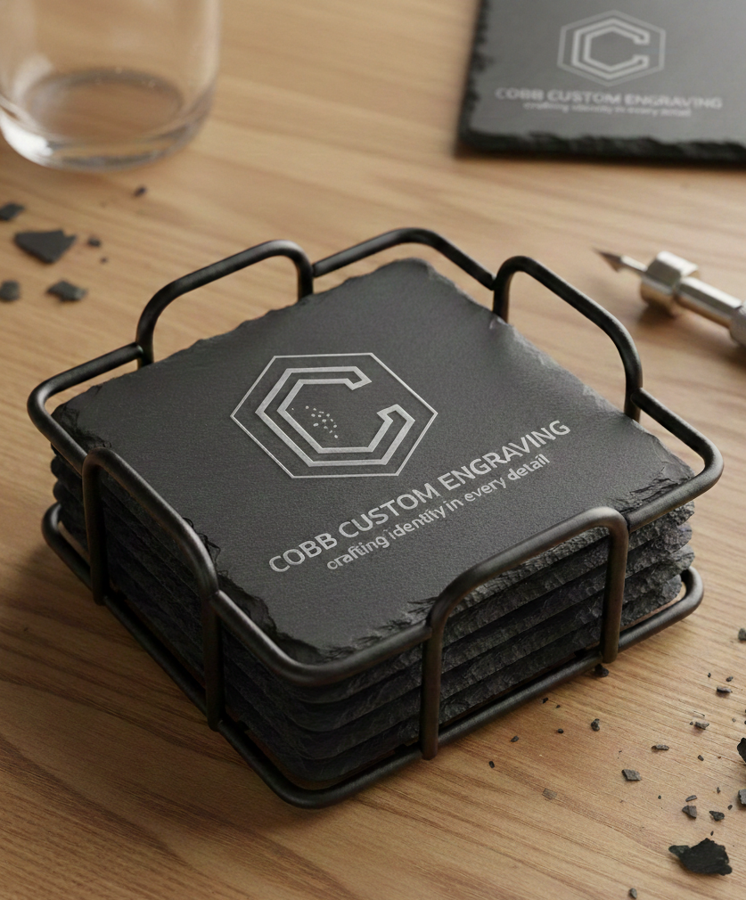 Custom Engraved Slate Coaster Set