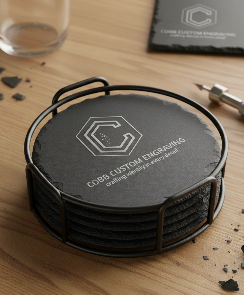 Custom Engraved Slate Coaster Set